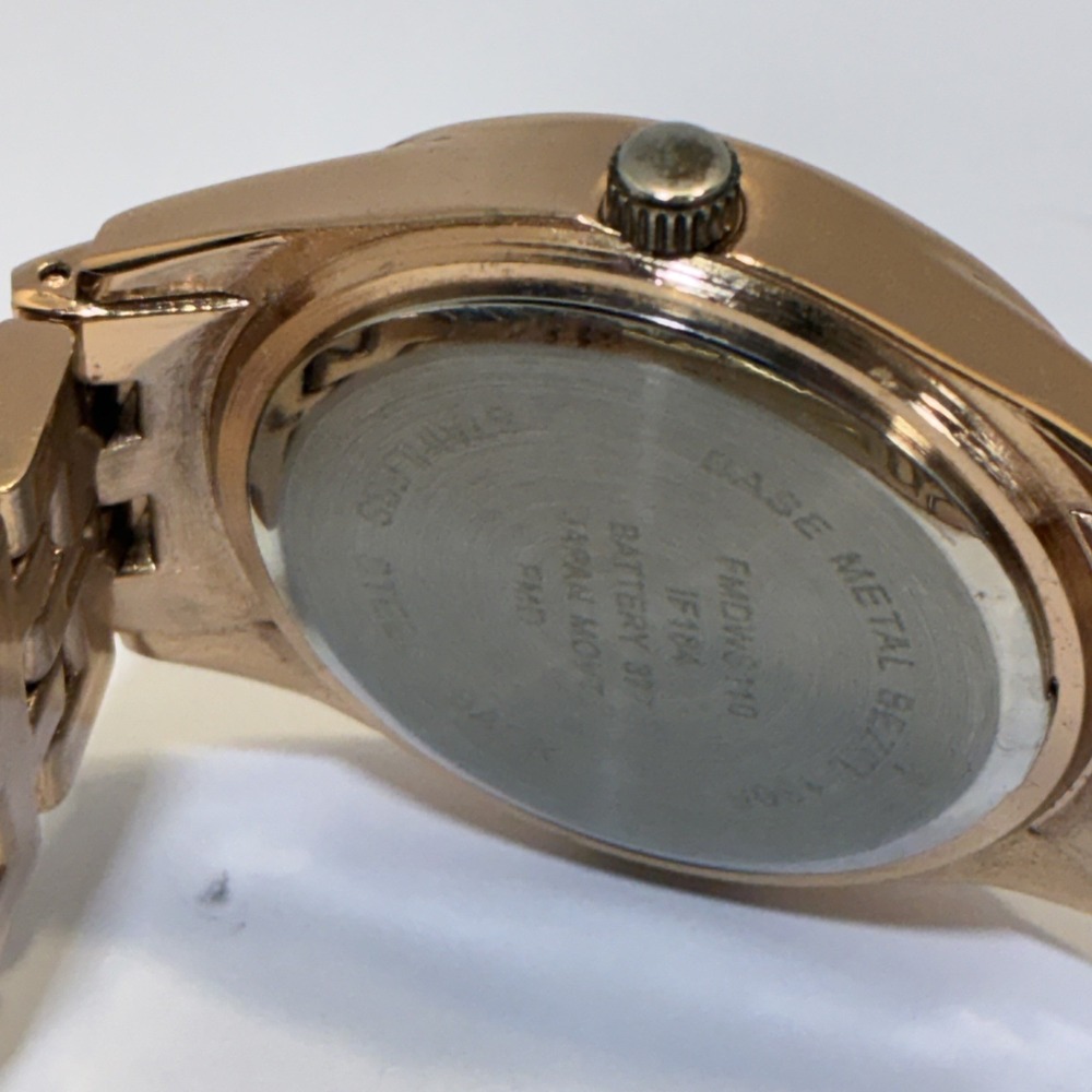 Watch Round Rose Gold Tone Link Bracelet New Battery Japan Runs Lady's Stylish - Picture 5 of 12